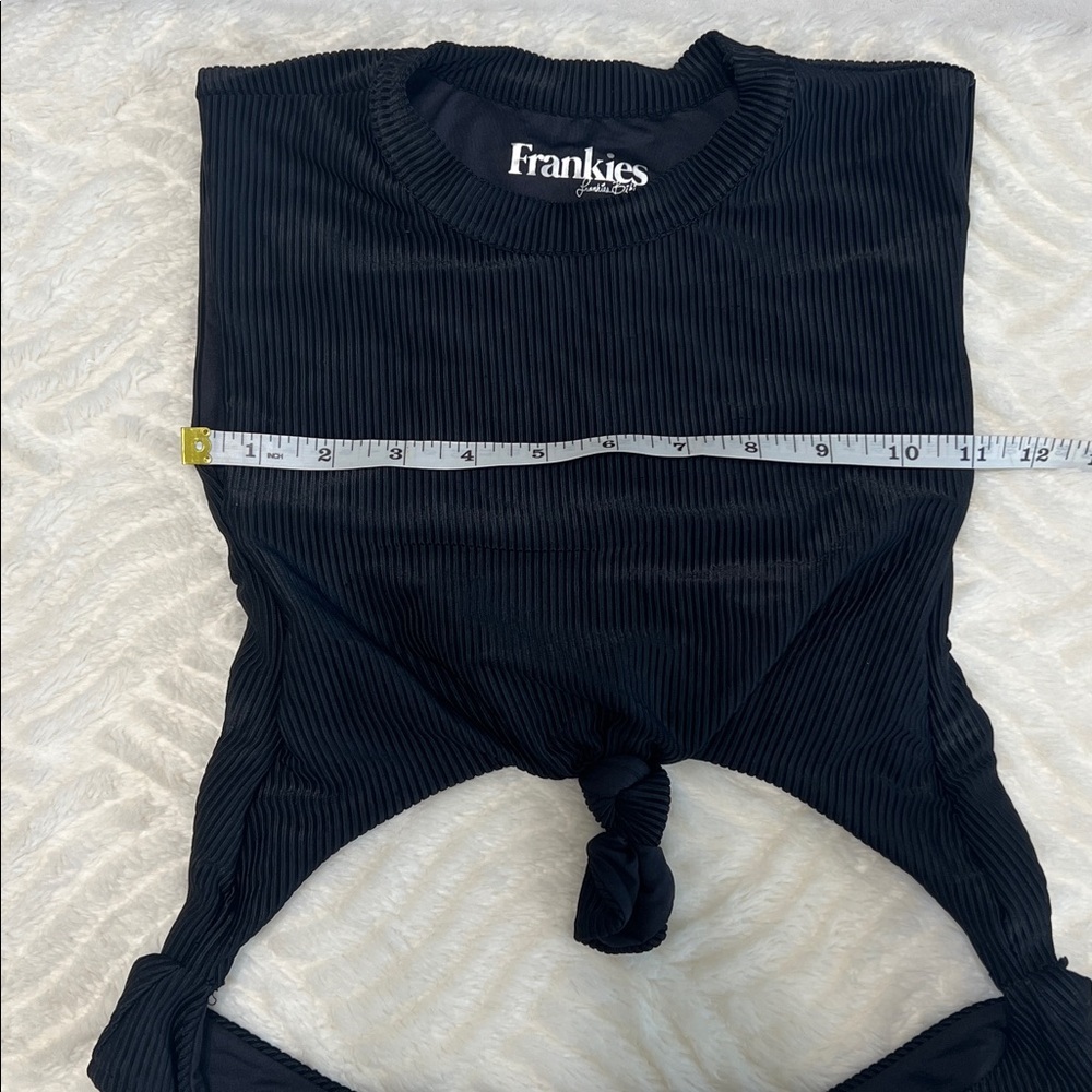 Frankie’s Bikinis Black Ribbed Cutout One Piece Swimsuit | Size Medium | EUC - Picture 6 of 9